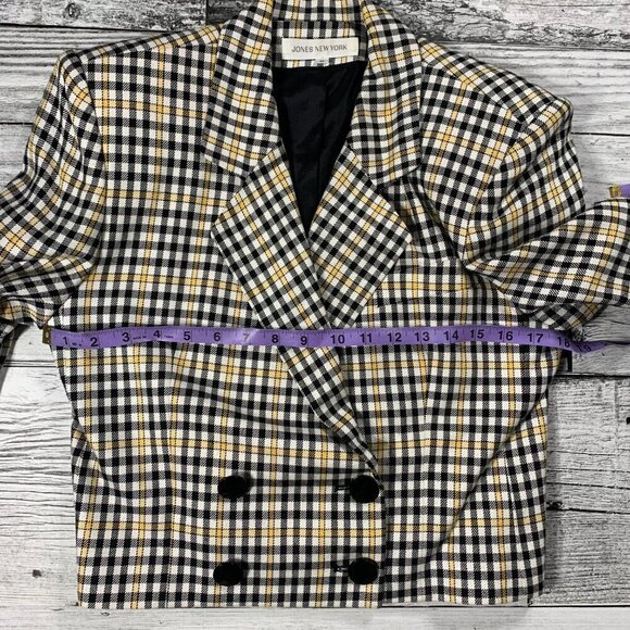 Vintage 80s 90s Jones New York Double Breasted Plaid Cropped Blazer - Picture 9 of 12